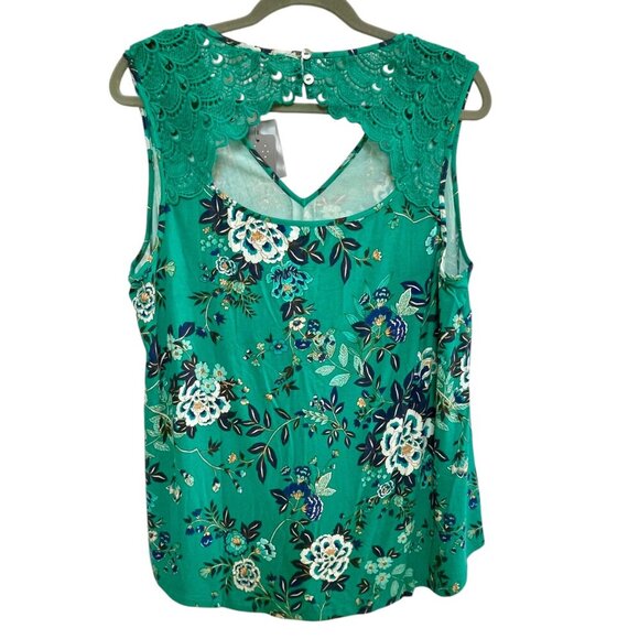 NWT Daniel Rainn Open Back Crochet Sleeveless Top Size 1X Floral Teal STITCH FIX - Picture 3 of 14